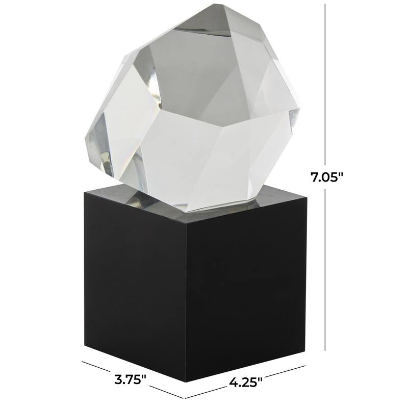 Glass Abstract Cut Stone Inspired Decorative Sculpture with Black Base - Clear - Roche River Decor