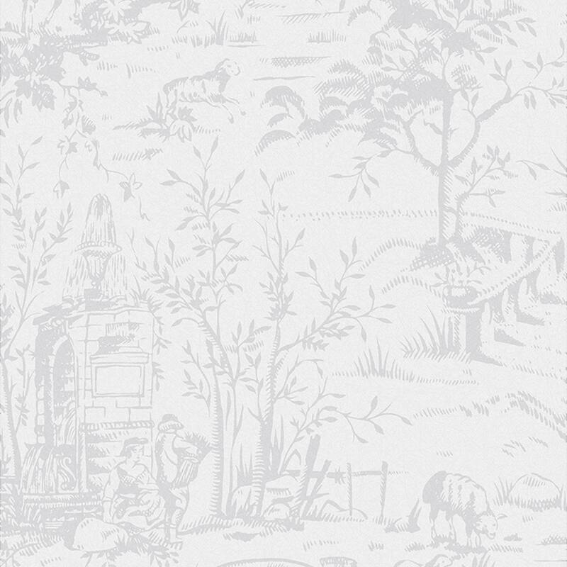 Laura Ashley Toile de Jouy Sugared Grey Wallpaper