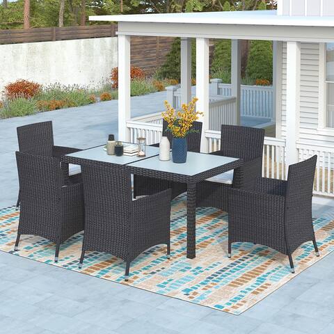 7-piece Outdoor Wicker Dining Set, Rattan Furniture Set with Cushion