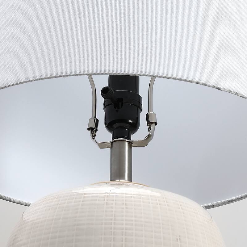 Ivory 3-Way White Ceramic Table Lamp with Drum Shade - 23 in. H