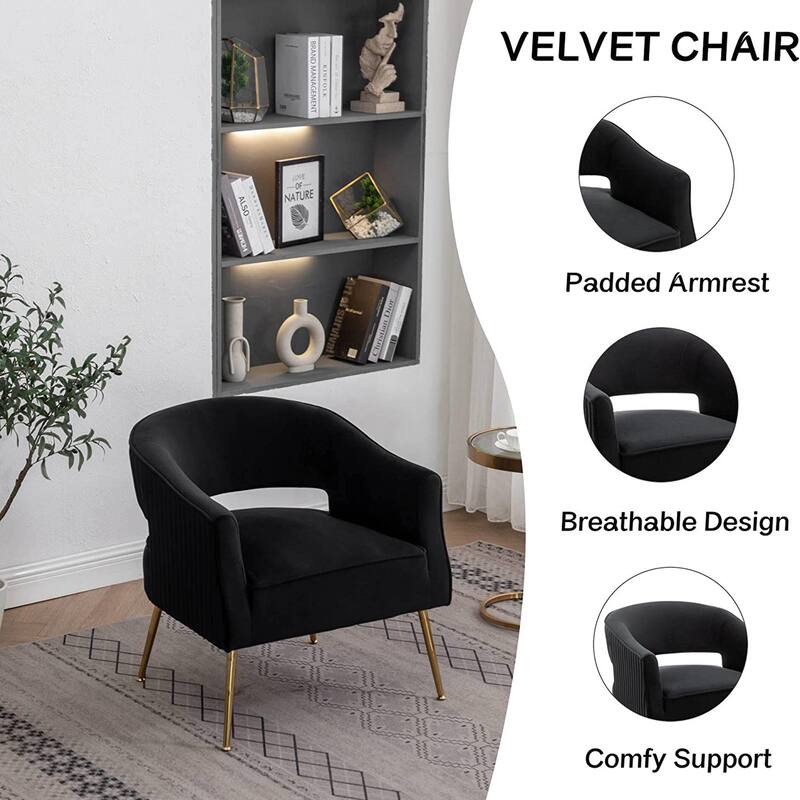 SEYNAR Modern Velvet Accent Arm Vanity Chair with Wingback and Gold Legs for Living Room
