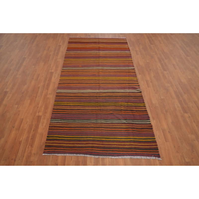 Hand Woven Oriental 100% Wool Carpet Southwestern Geometric Multi-Colored Kilim Area Rug - 9' 7'' X 4' 7''