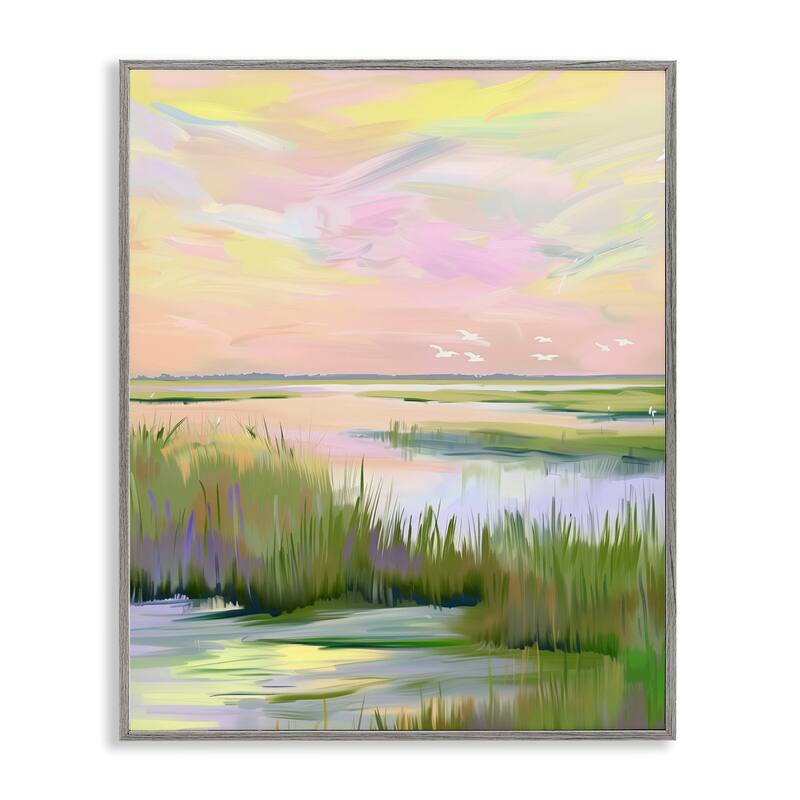 Stupell Soft Pink Marshland Sunrise Framed Giclee Art Design By Arlington Prints - 16 x 20 - Grey