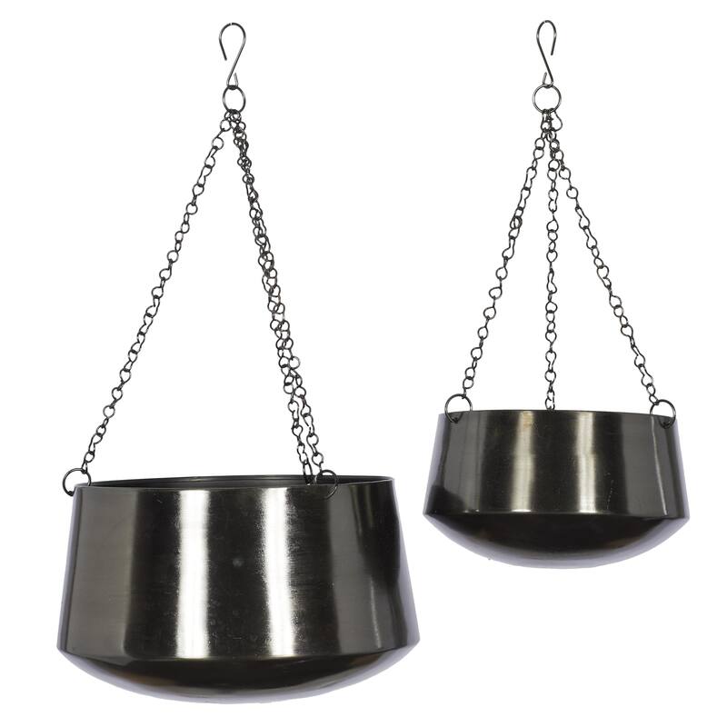 Metal Indoor Outdoor Hanging Dome Indoor Outdoor Wall Planter with Chain - Set of 2 Silver, Gold, Black - Roche River Decor