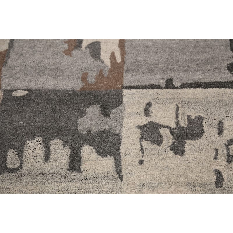 Grey Abstract Indian Area Rug Modern Hand-Tufted Wool Carpet - 5'3" x 7'7"