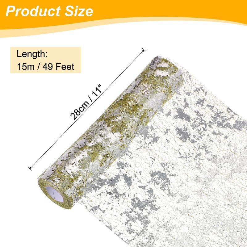 Table Runner, Sequin Gold Foil Thin Mesh Metallic Table Runner - Army Green Silver - 49 Feet