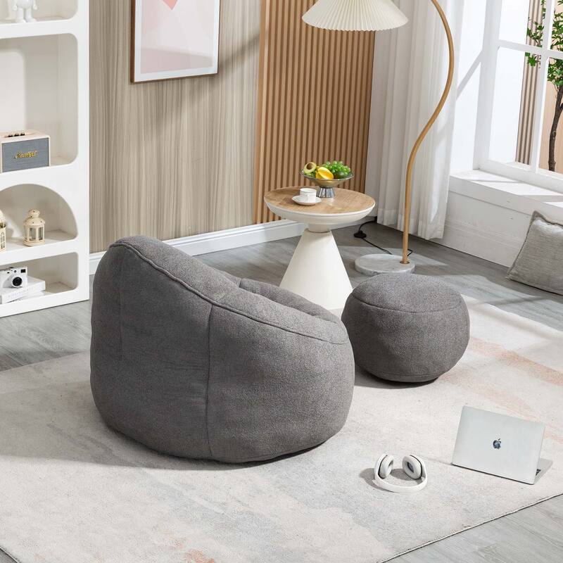 Fluffy Bean Bag Chair with Memory Foam & Ottoman for Living Room, Bedroom - Green
