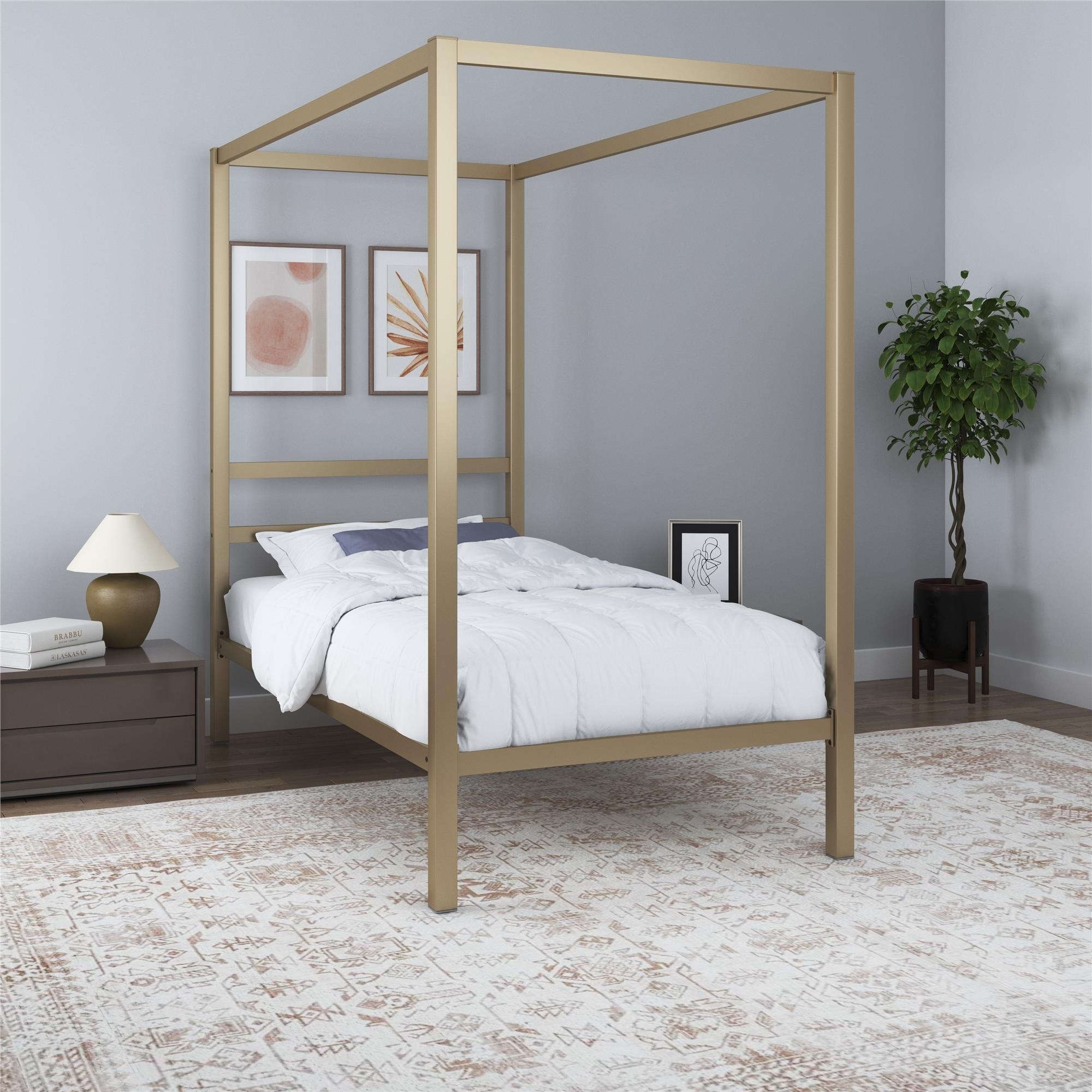  DHP Modern Metal Canopy Platform Bed with Minimalist Headboard  and Four Poster Design, Underbed Storage Space, No Box Spring Needed, King,  Gold : Home & Kitchen