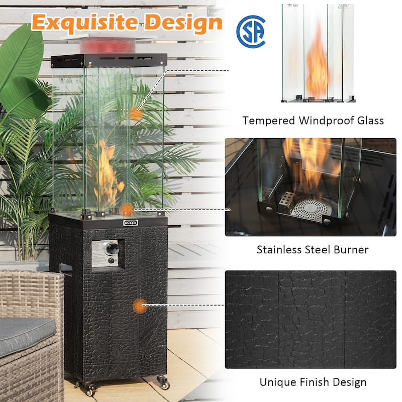 Gymax 41,000 BTU Propane Patio Heater Glass Tube Standing Gas Heater