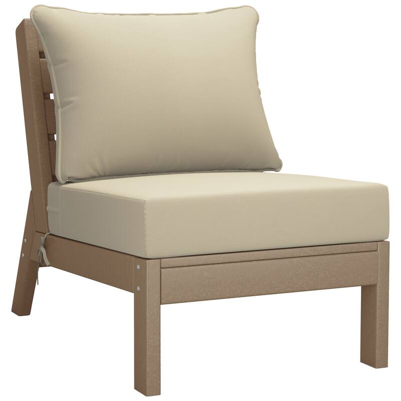 Birchwood All Weather HDPE Outdoor Patio Deep Seating Weathered Wood Armless Chair With Cushions (1-Piece)