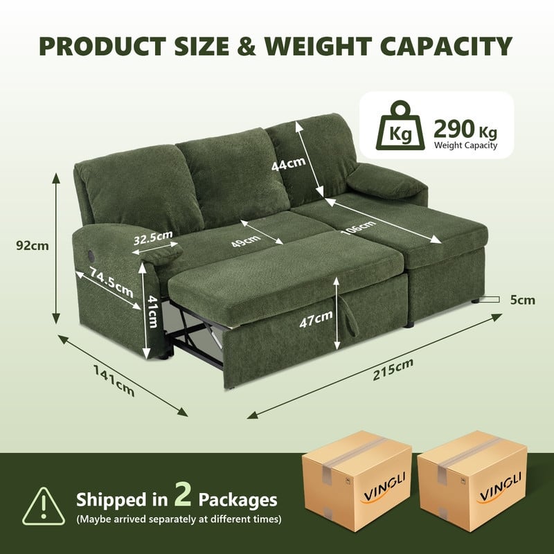 Modern L-Shaped Upholstered Velvet Sleeper Sectional Sofa bed with Chaise and Queen Pull Out Bed