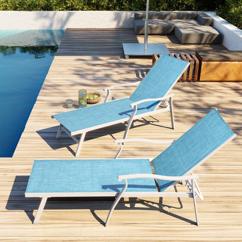 VredHom Outdoor Aluminum Adjustable Chaise Lounge (Set of 2)