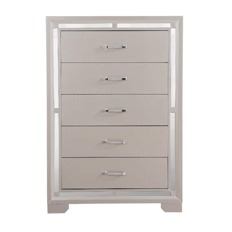 5-Drawer Wooden Bedroom Chest Dresser- 48" - Silver Champagne