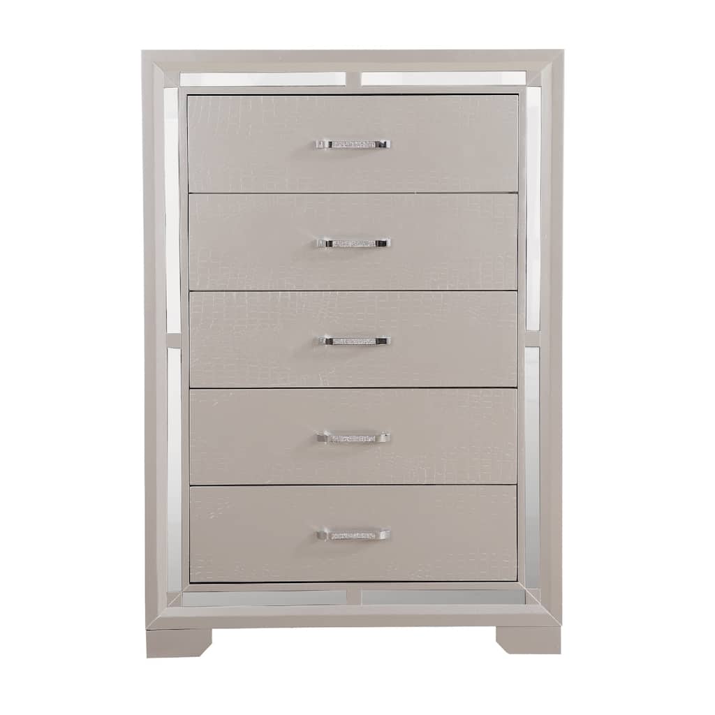 5-Drawer Wooden Bedroom Chest Dresser- 48" - Silver Champagne