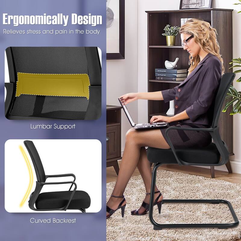 Gymax Office Mesh Chair Set of 4 Upholstered Guest Conference Chair