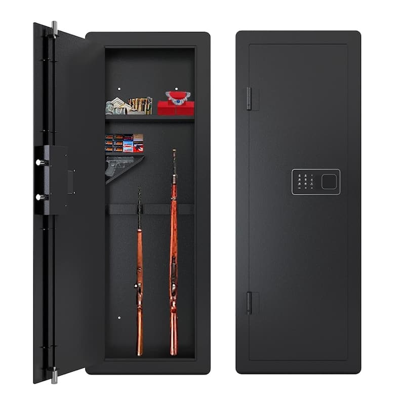 In Wall Hidden Gun Cabinet, Gun Safe w/ Keypad & Adjustable Rack