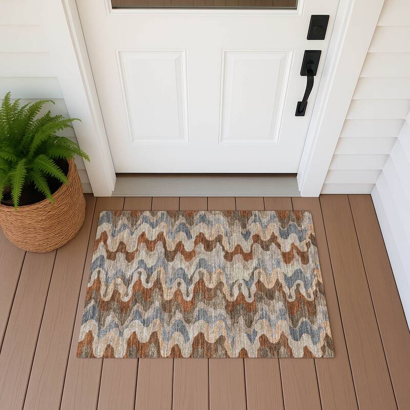 Machine Washable Indoor/ Outdoor Modern Mason Chantille Rug - Brown - 1'8" x 2'6"