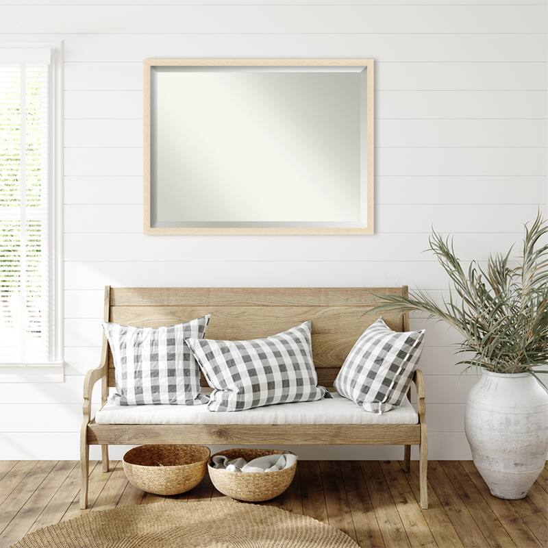 Woodgrain Stripe Beveled Wood Framed Wall Mirror