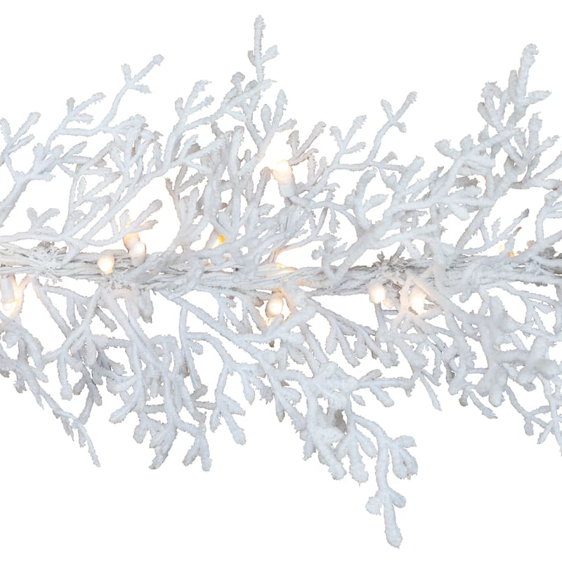 Pre-Lit Flocked Twig Artificial Christmas Garland - 9' x 14" - LED Warm White Lights