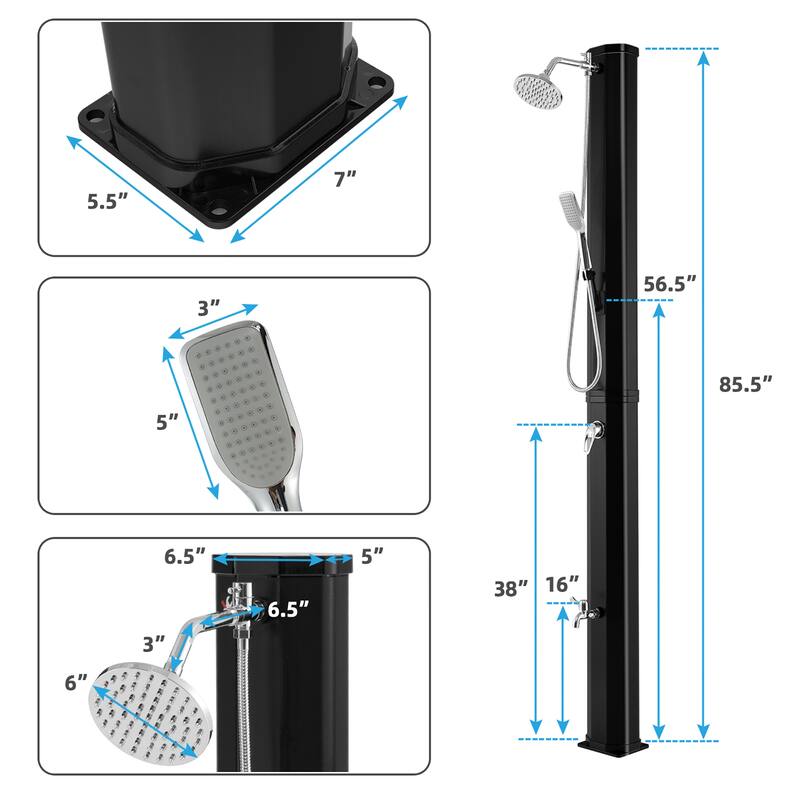 Costway 7.2 FT 9.3 Gallon Solar Heated Shower w/ Rain Shower, Foot - See Details