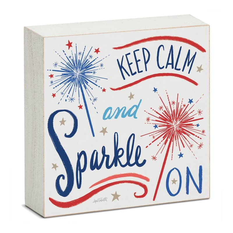 Sparkle On Artistic Freestanding Solid Wood Block Sign Made in the USA 3.75” Square Decorative Accent for Home or Office - Multi - Multi