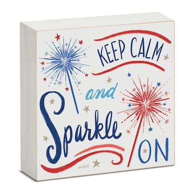 Sparkle On Artistic Freestanding Solid Wood Block Sign Made in the USA 3.75” Square Decorative Accent for Home or Office - Multi