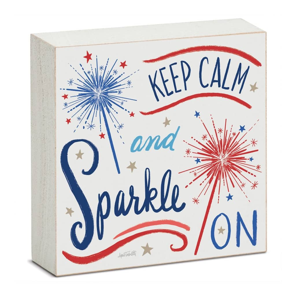 Sparkle On Artistic Freestanding Solid Wood Block Sign Made in the USA 3.75” Square Decorative Accent for Home or Office - Multi