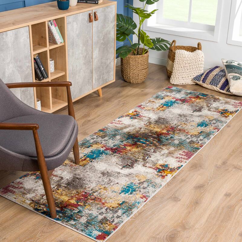 Hauteloom Mardin Oriental Persian Traditional Area Rug - 2'7" x 7'3" - Mustard, Pink, Rust, Light Grey, Off White, Blue