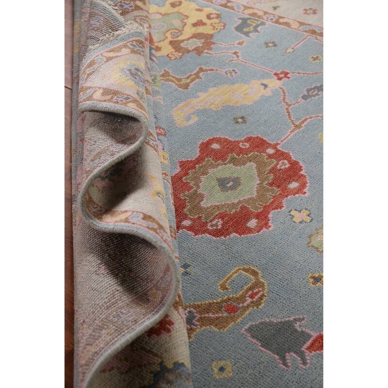 Light Blue Oushak Area Rug Handmade Living Room Wool Carpet - 8'1"x 10'1"