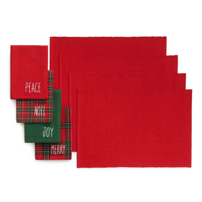 Holiday Christmas Sentiments Placemat and Napkin Set of 8 (4 of Each) - Set of 8