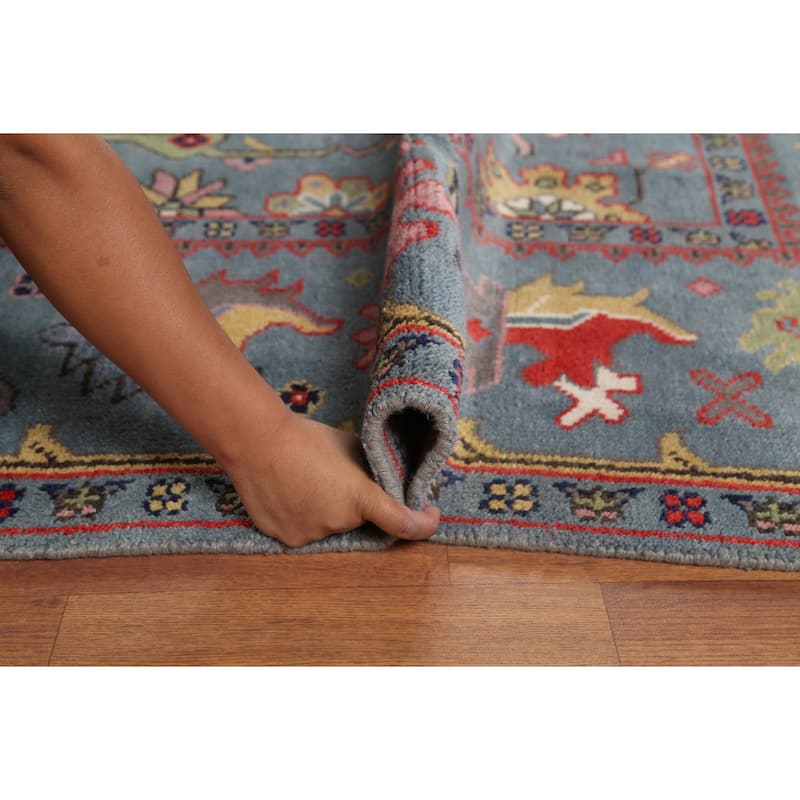 Blue Oushak Indian Area Rug Hand-Knotted Wool Carpet - 8'0"x 9'9"