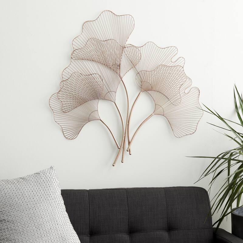 Metal Floral Wire Cutout Ginkgo Leaf Home Wall Decor - Copper or Gold- Roche River Decor