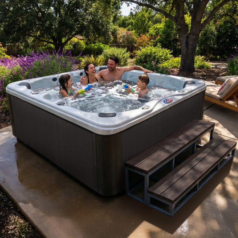 American Spas 6-Person 100-Jet Premium Acrylic Lounger Spa Standard Hot Tub with Bluetooth Sound System and LED Waterfall