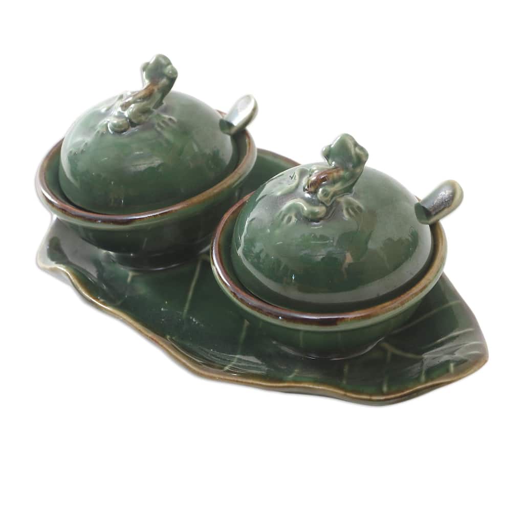 Novica Handmade Little Frogs Ceramic Condiment Set (5 Pcs)
