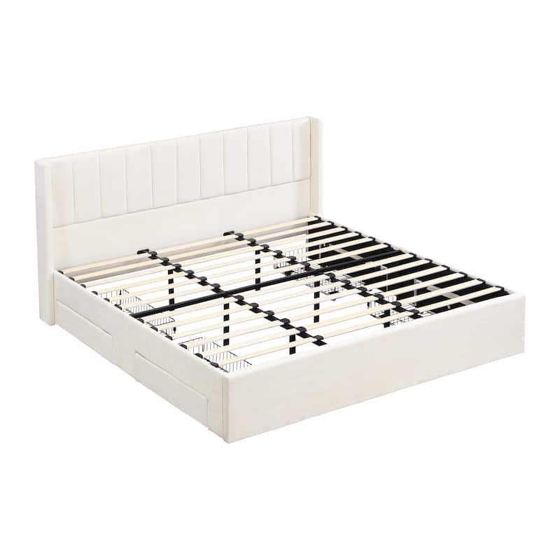 Christopher Knight Home - Modern Upholstered Storage Bed with Drawers and Vertical Headboard