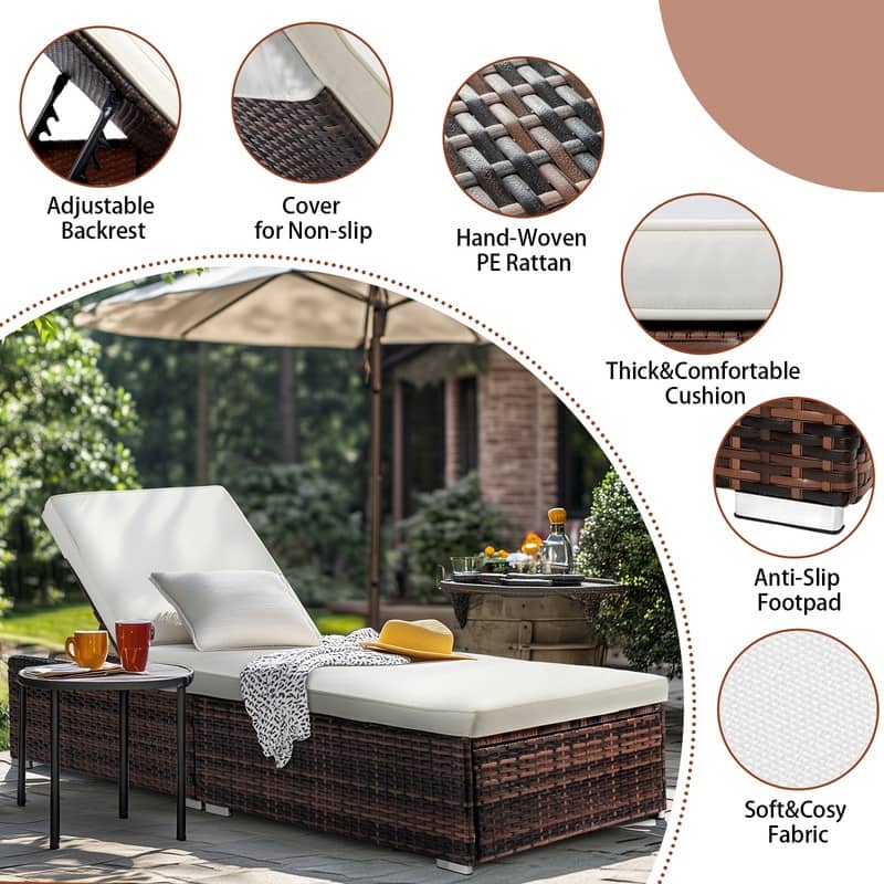 Outdoor Single Wicker Adjustable Chaise Lounge Chair