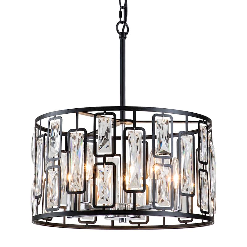 C Cattleya 5-Light Black Crystal Drum Chandelier with Chrome Accents - W16.25"xL16.25"xH19.75" - W16.25"xL16.25"xH19.75"