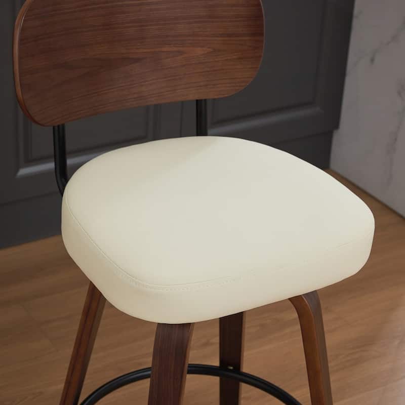 Upholstered Faux Leather Counter Height Barstools with Walnut Back and Bentwood Legs