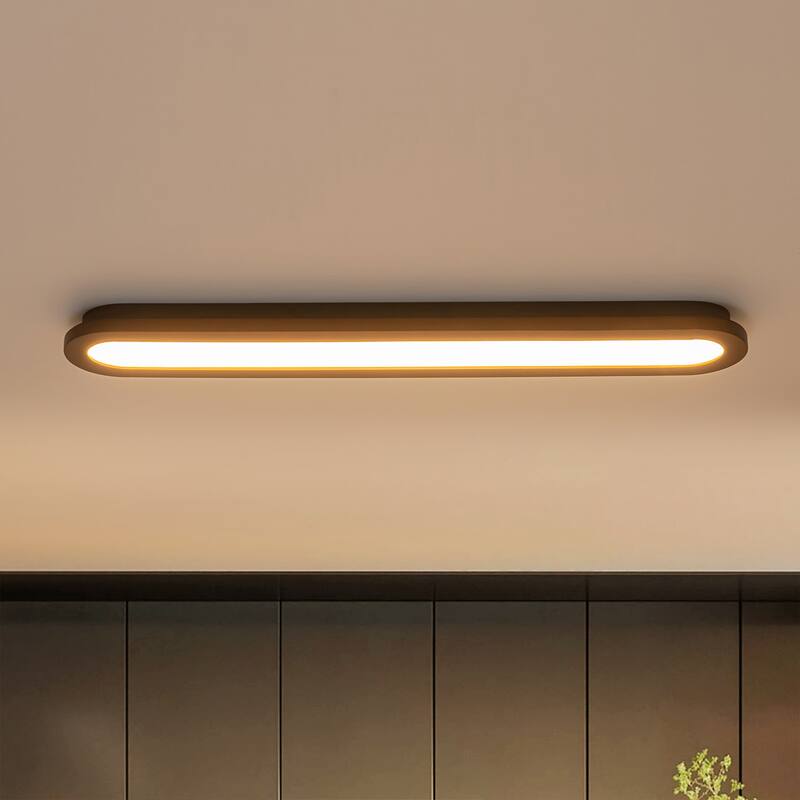 47.2" W 1-Light Modern Oval Walnut Wood Dimmable LED Flush Mount Ceiling Light for Living Room, Bedroom