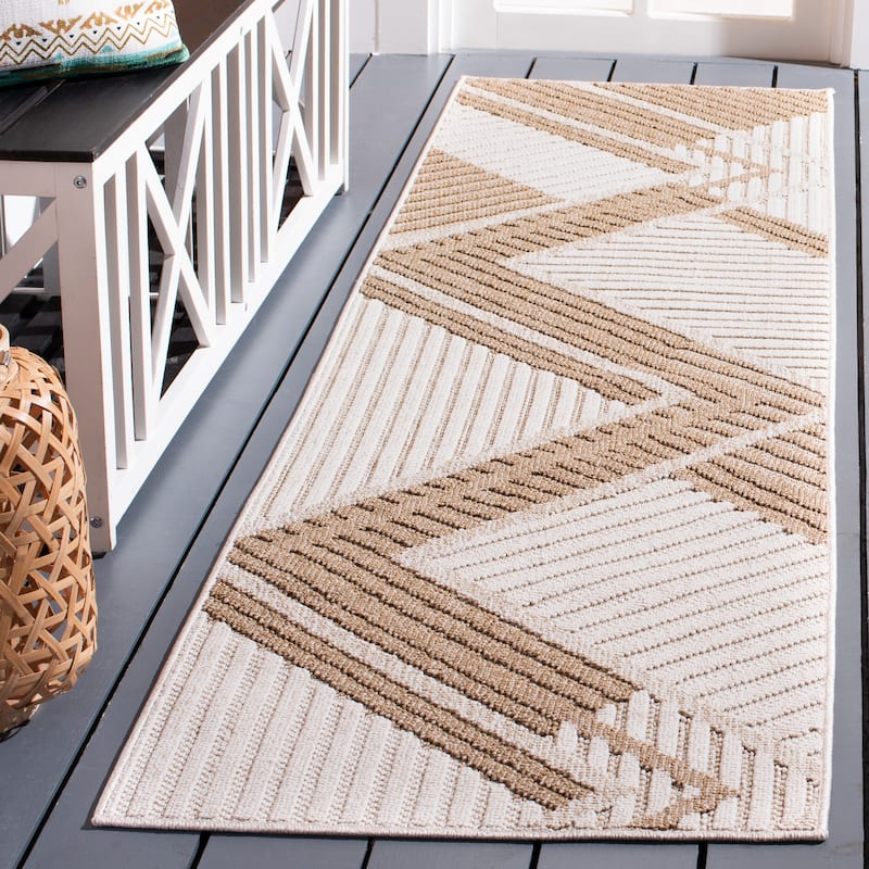 SAFAVIEH Global Hudaye Indoor /Outdoor Modern Rug - 2'2" x 14' Runner - Beige/Light Beige