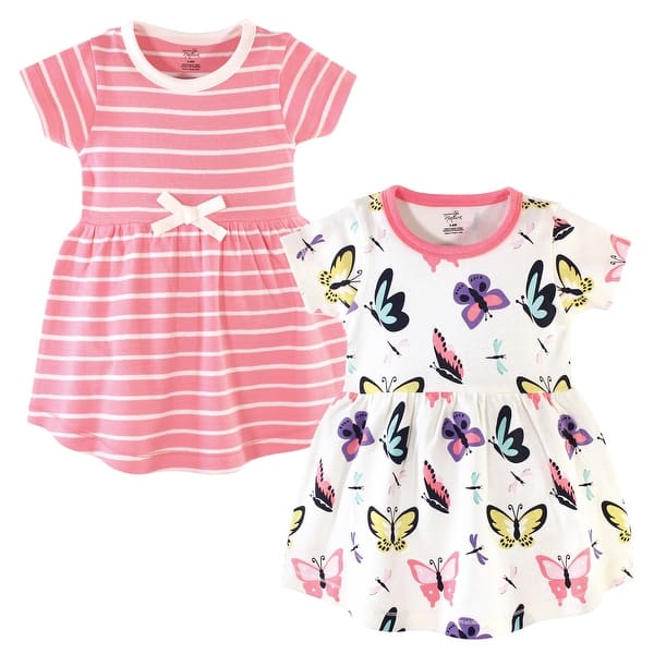 slide 1 of 1, Touched by Nature Baby and Toddler Girl Organic Cotton Short-Sleeve Dresses 2pk, Butterflies and Dragonflies 2T - Toddler Butterflies and Dragonflies Short Sleeve