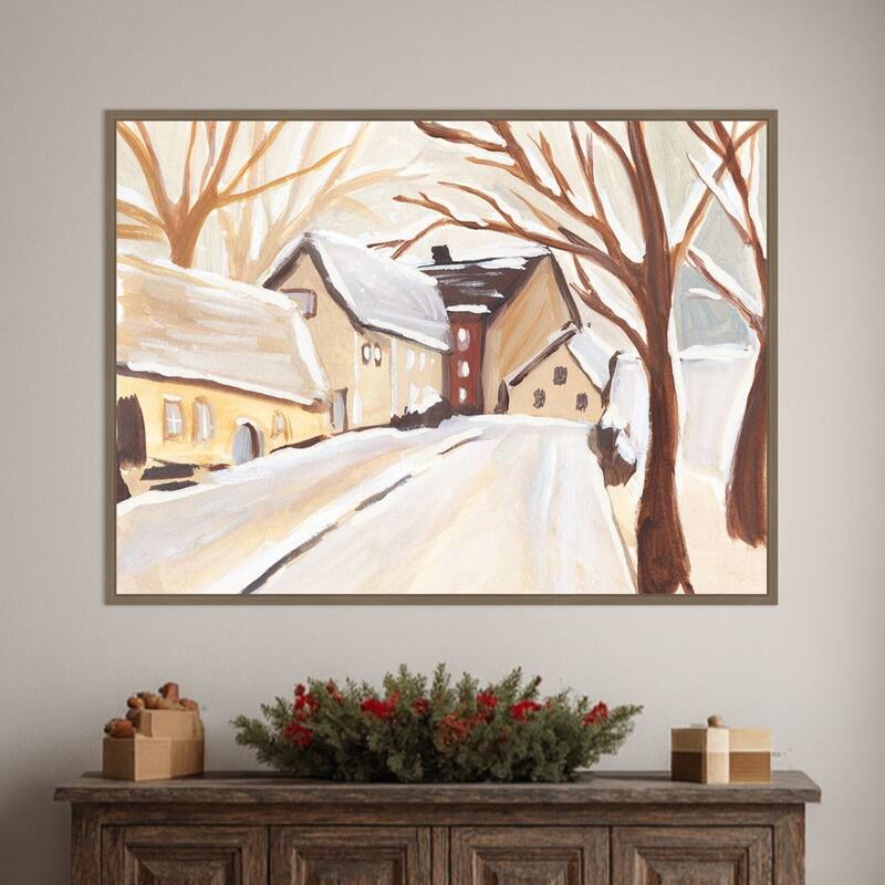 Snowy Street I by Annie Warren Framed Canvas Wall Art Print - Sylvie Dark Gold