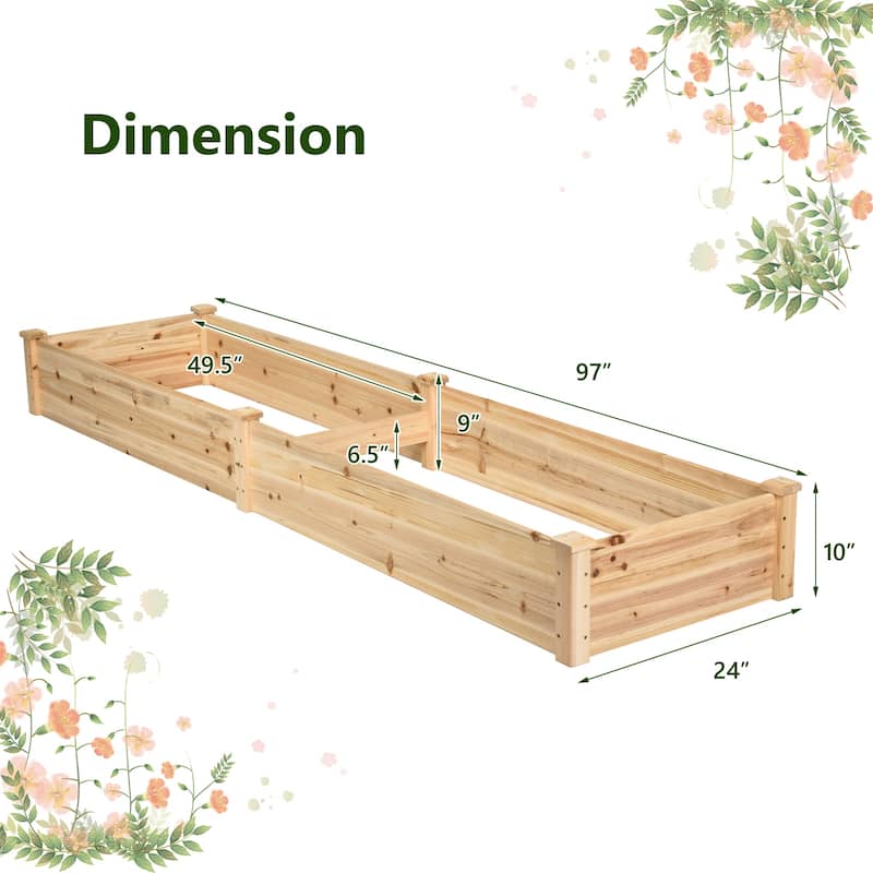 Costway Wooden Raised Garden Bed Outdoor Wood Planter Box for - 95'' x 24'' x 10'' (L x W x H)
