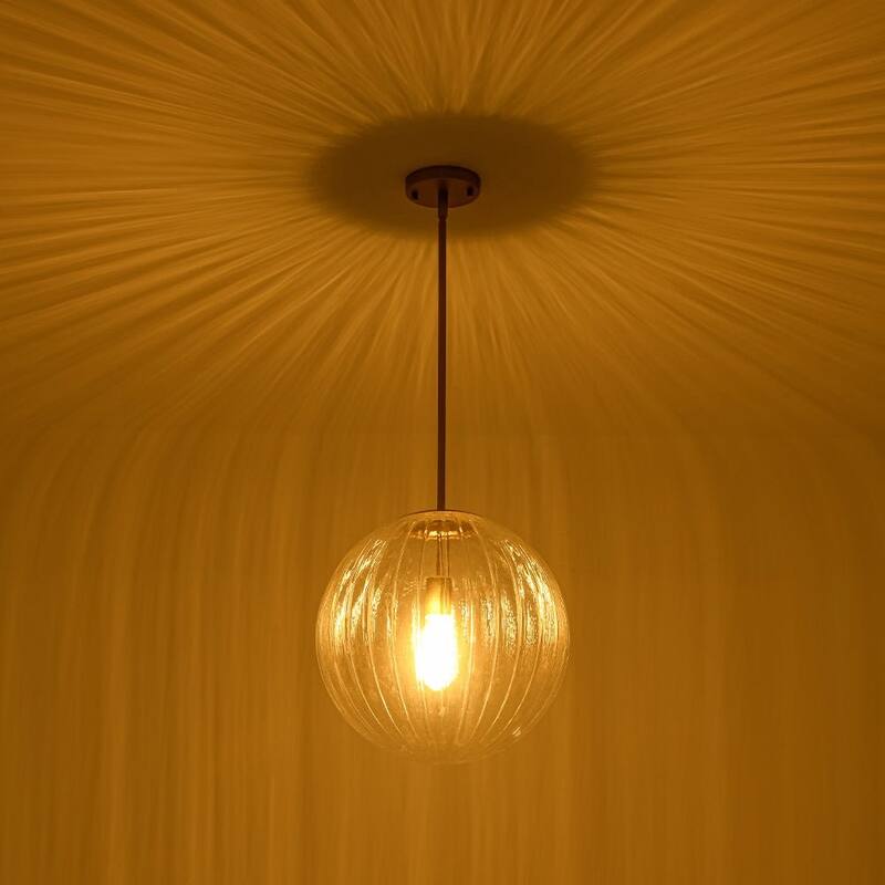 Modern Chic 1-Light Dimmable Striped Glass Sphere Pendant - 15.0 in