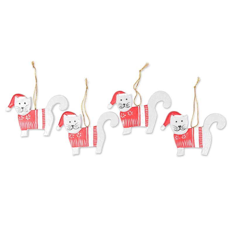 Novica Handmade Santa Felines Wood Holiday Ornaments (Set Of 4)
