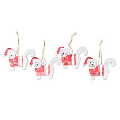 Novica Handmade Santa Felines Wood Holiday Ornaments (Set Of 4)