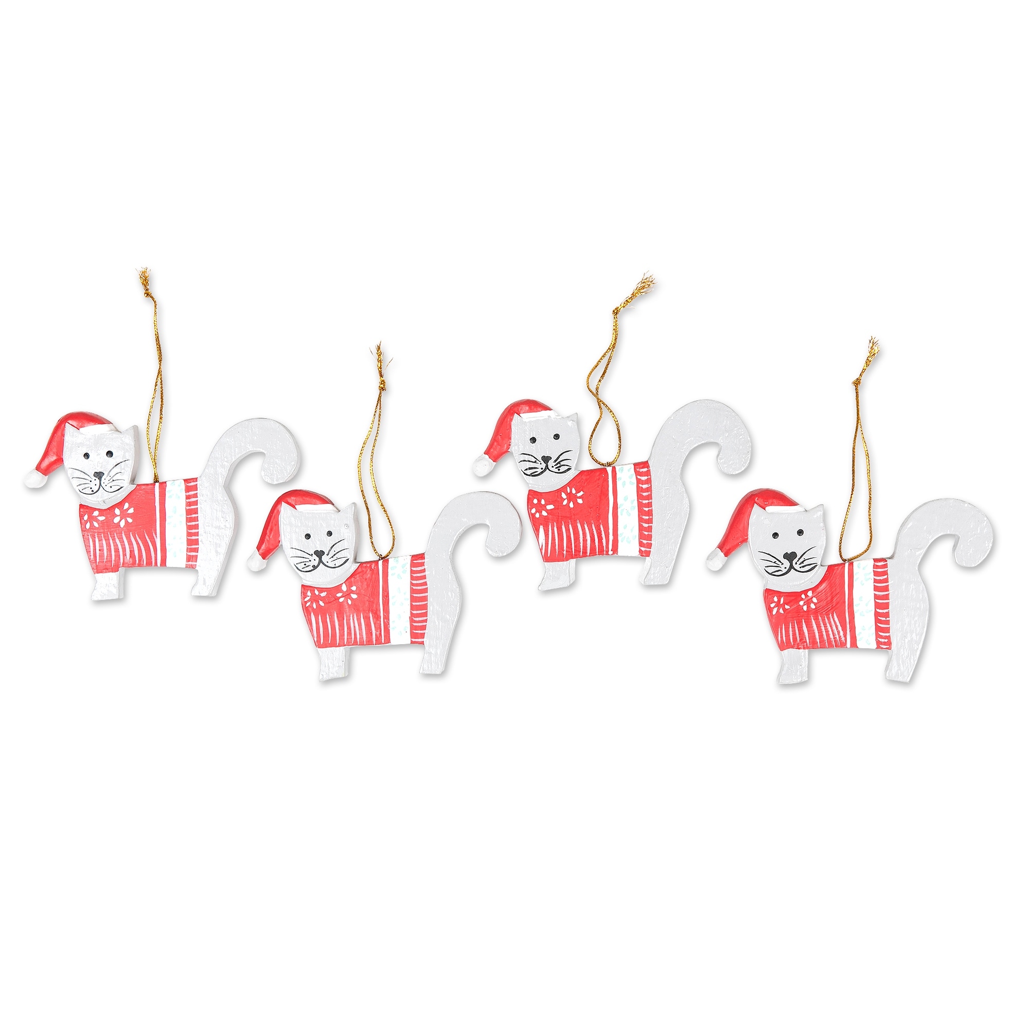 Novica Handmade Santa Felines Wood Holiday Ornaments (Set Of 4)