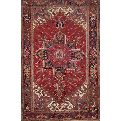Hand Knotted Oriental 100% Wool Carpet Traditional Medallion Red Heriz Area Rug - 8' 10'' X 6' 0''
