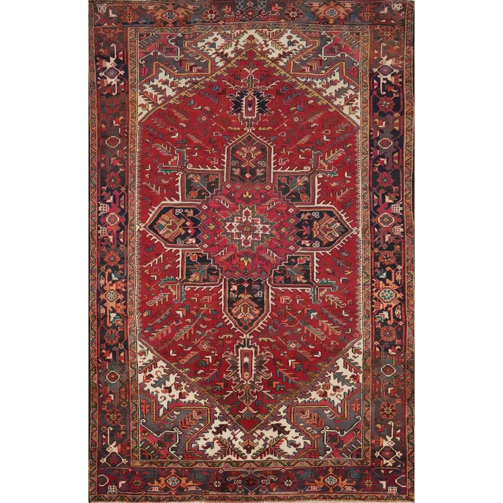 Hand Knotted Oriental 100% Wool Carpet Traditional Medallion Red Heriz Area Rug - 8' 10'' X 6' 0''