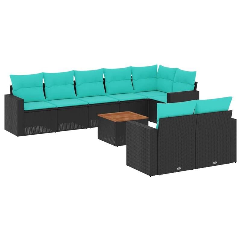 vidaXL 9 Piece Patio Sofa Set with Cushions Black Poly Rattan